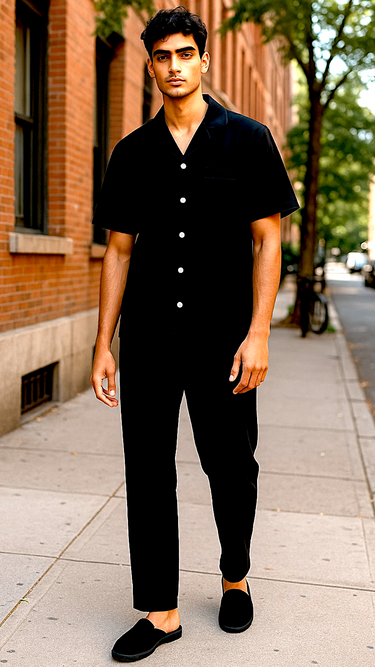 Men's Solid Black Linen
